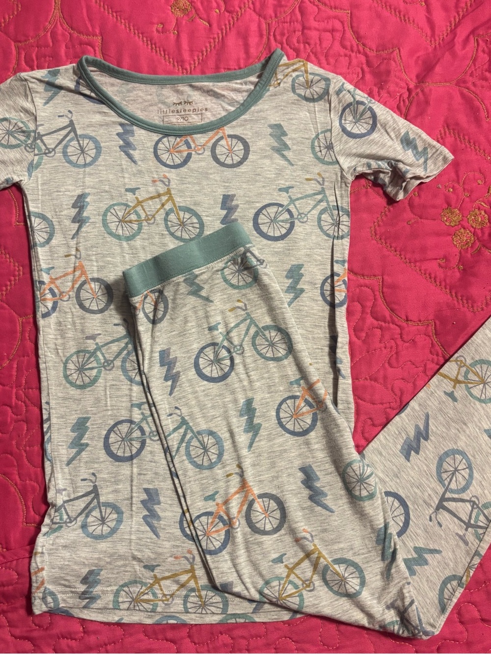Little sleepies Kids' Bicycle Print Short Sleeve Pajama Set - Light Gray